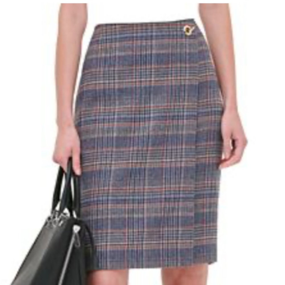 Calvin Klein Petite Plaid Tweed Pencil Skirt 10P